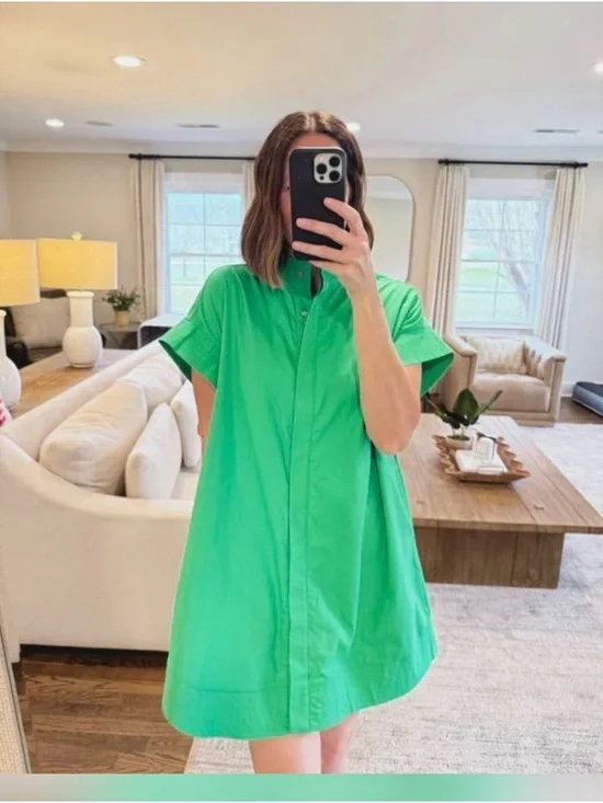 Blanco Bright Green Short-Sleeve Shirt Mini Dress - Picture 1 of 4